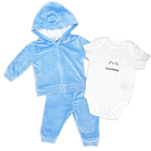 Blue 3 Piece Velour I Love Mommy Set