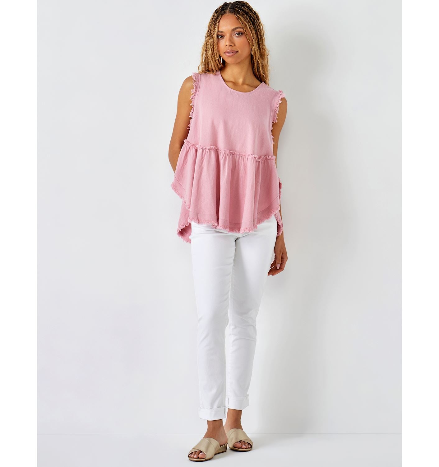 Sleeveless Linen Blend Swing Top - Dusty Rose