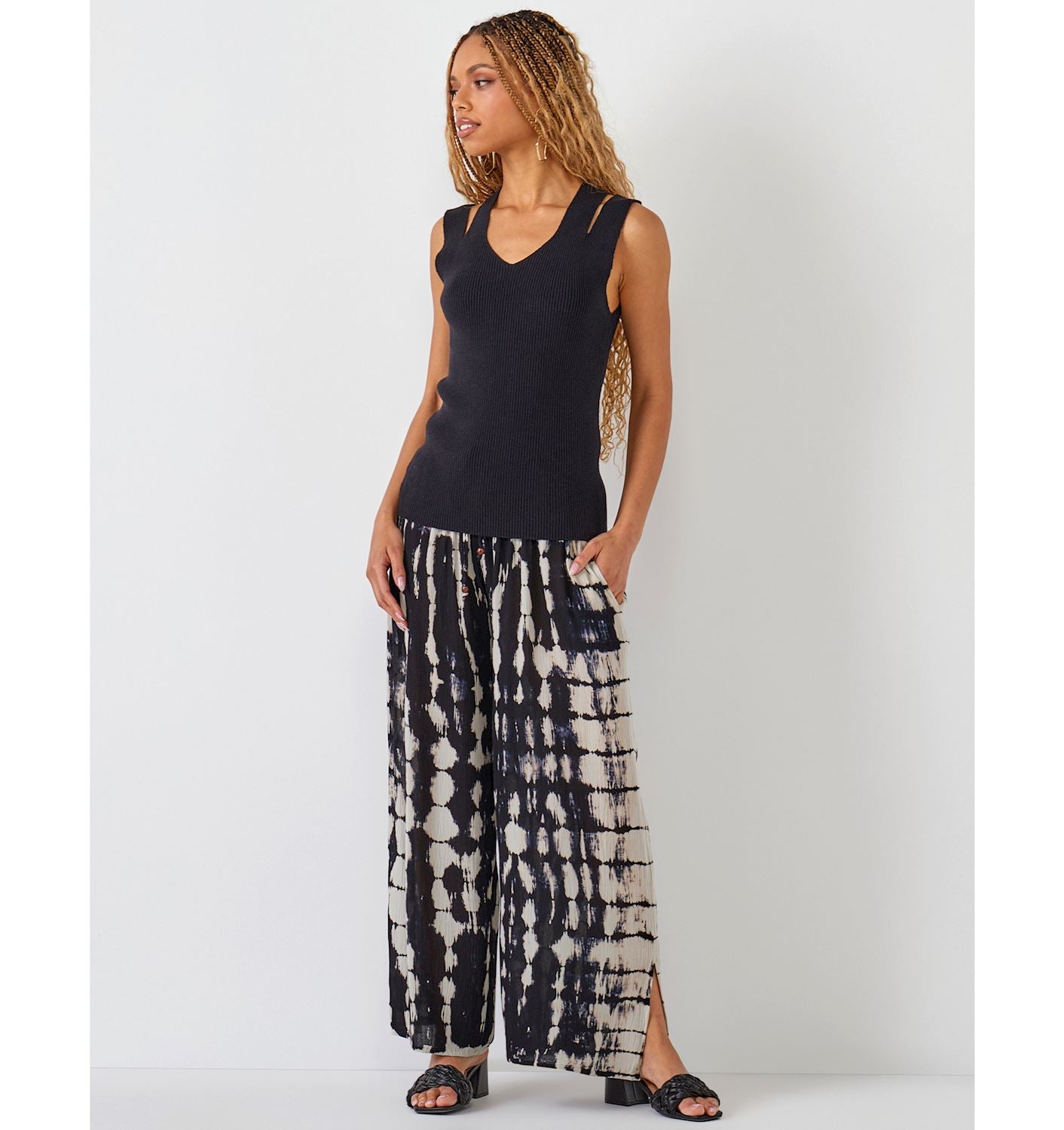 Flowy Tie-Dye Pant, Black & White