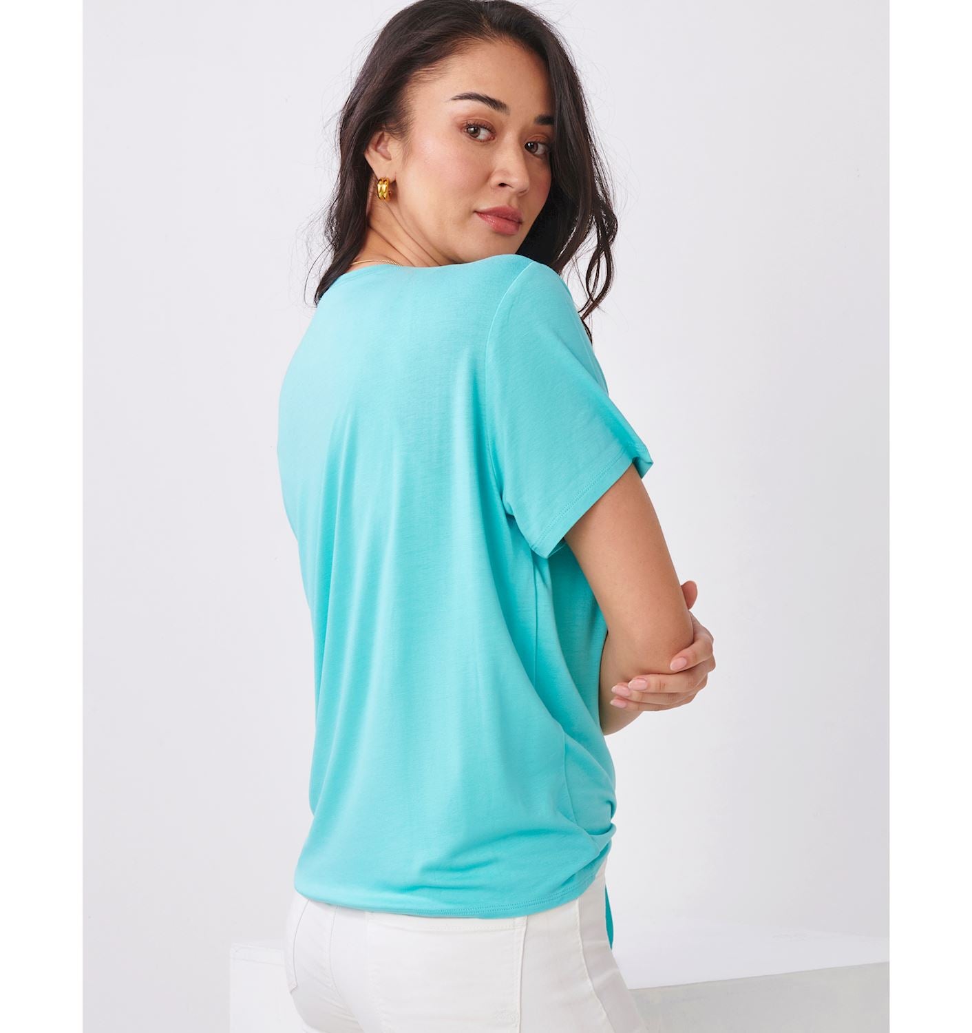 Viscose Tie Front Top - Aqua