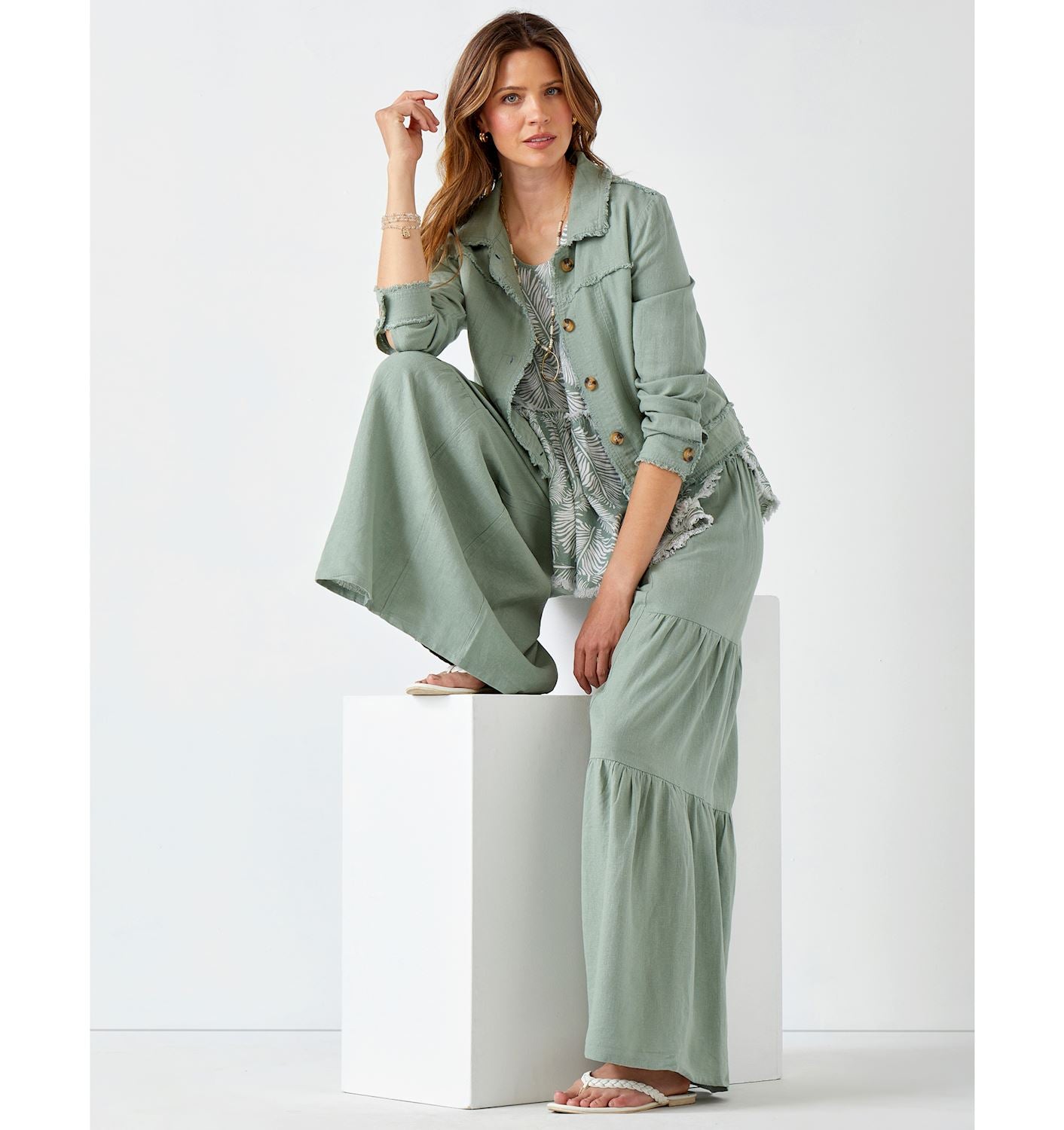 Relaxed Linen-Blend Jacket, Sage