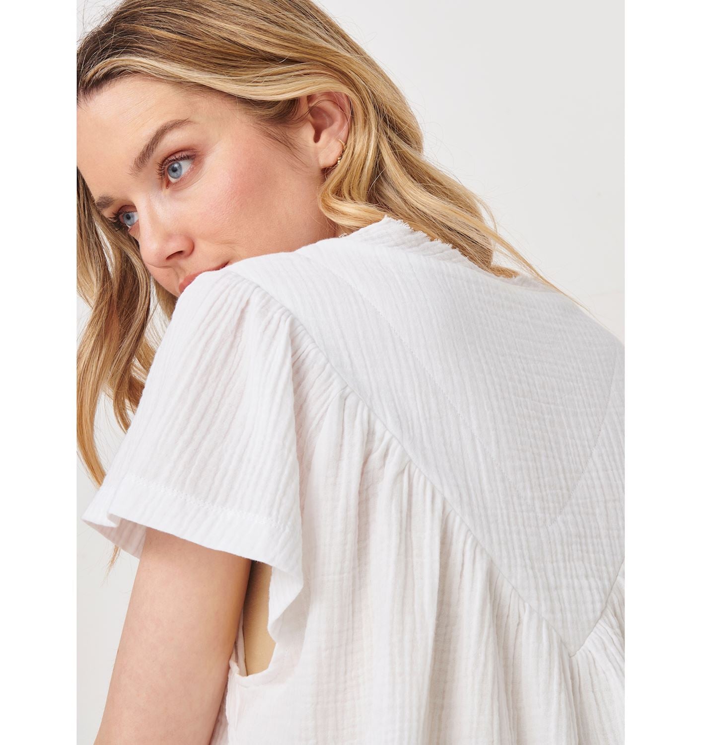 Cotton Gauze Ruffle Sleeve Top