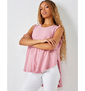 Sleeveless Linen Blend Swing Top - Dusty Rose