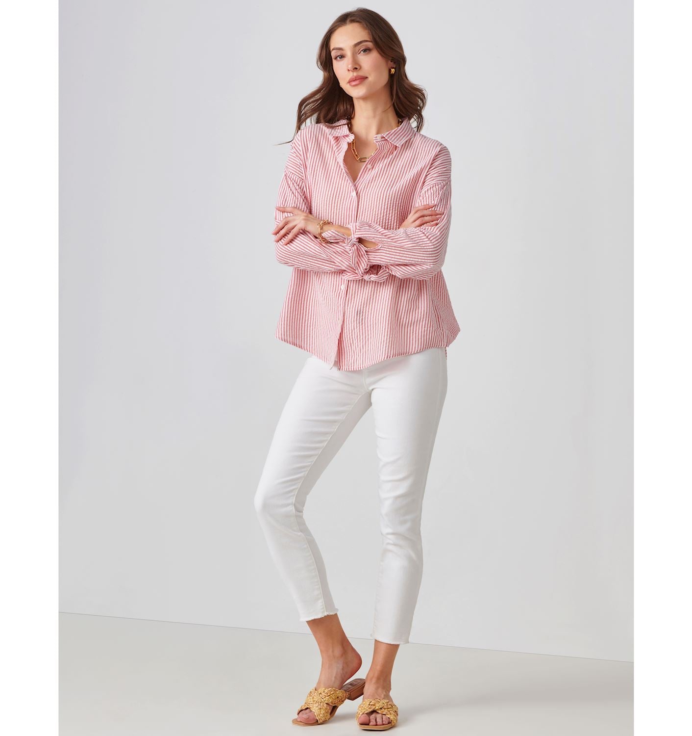 Relaxed Sear Sucker Shirt - Red