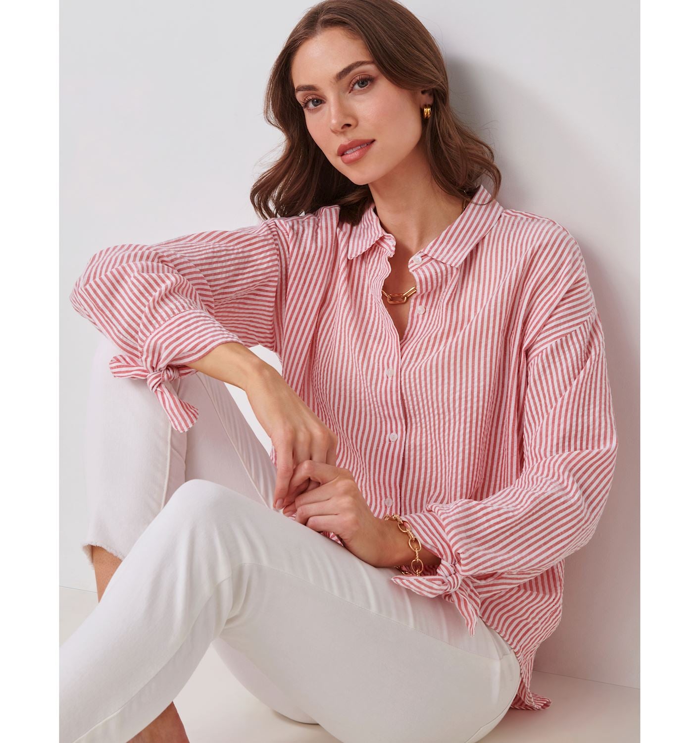Relaxed Sear Sucker Shirt - Red