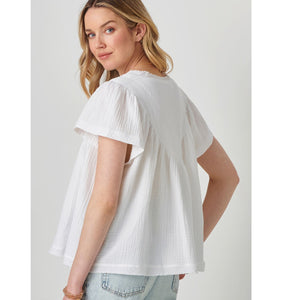Cotton Gauze Ruffle Sleeve Top