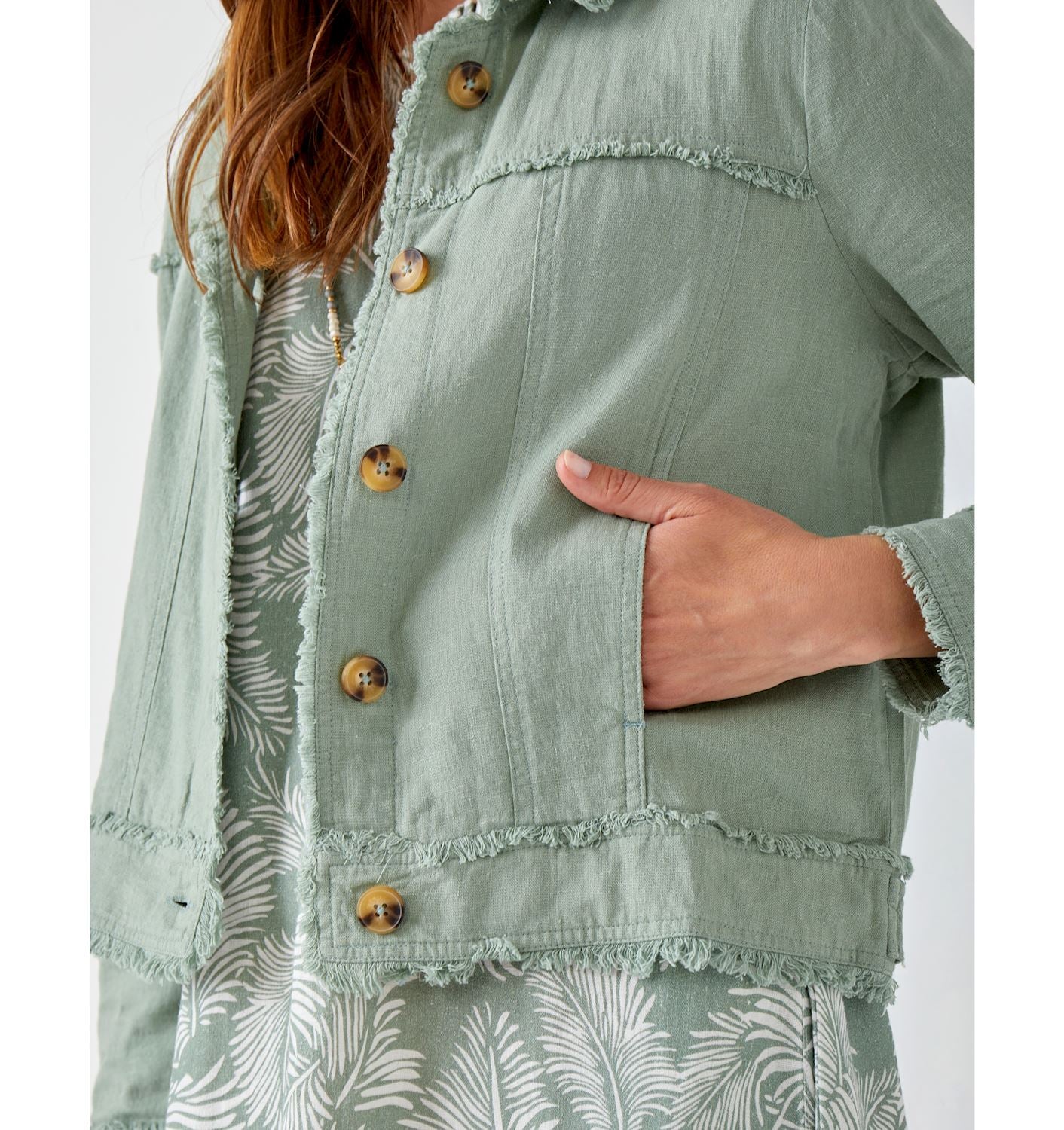 Relaxed Linen-Blend Jacket, Sage