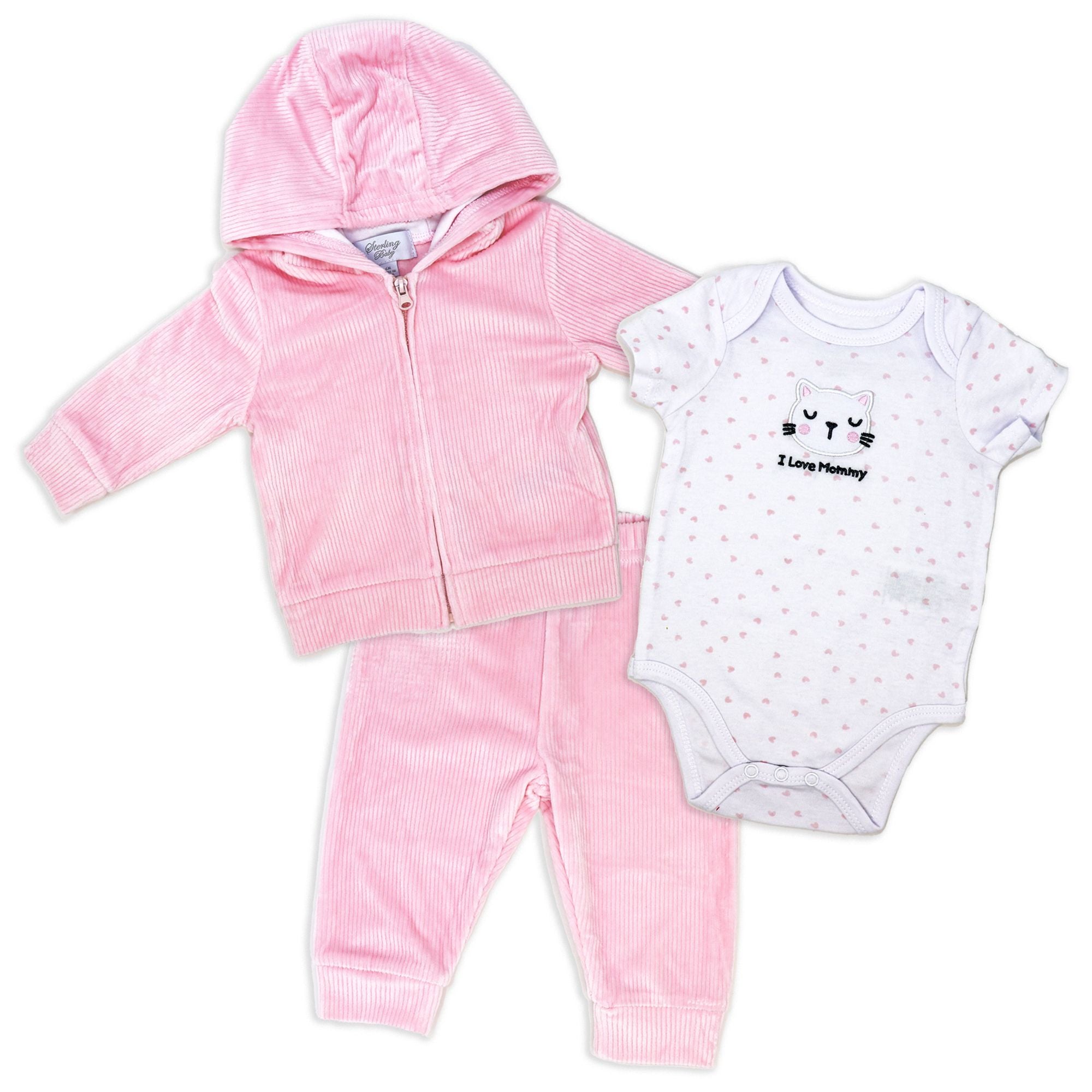 Pink 3 Piece Velour I Love Mommy Set