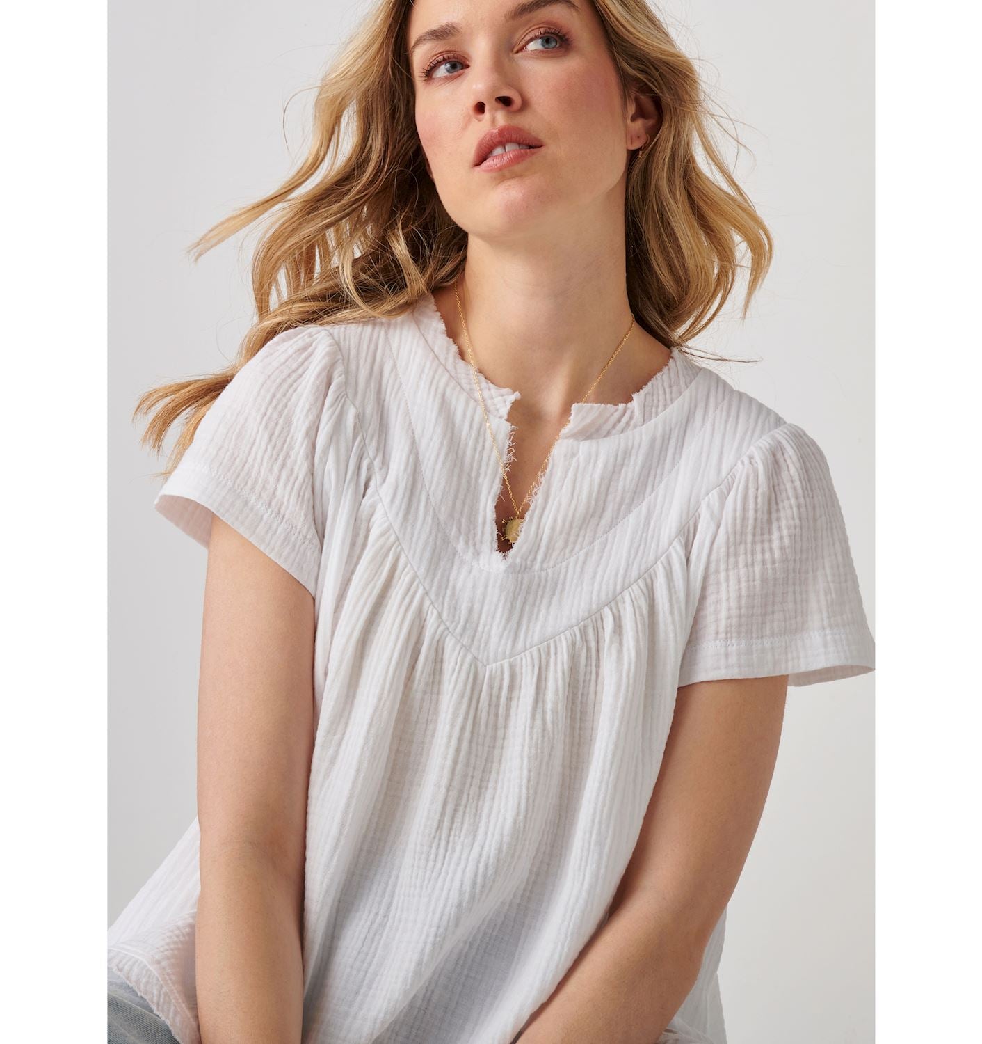 Cotton Gauze Ruffle Sleeve Top