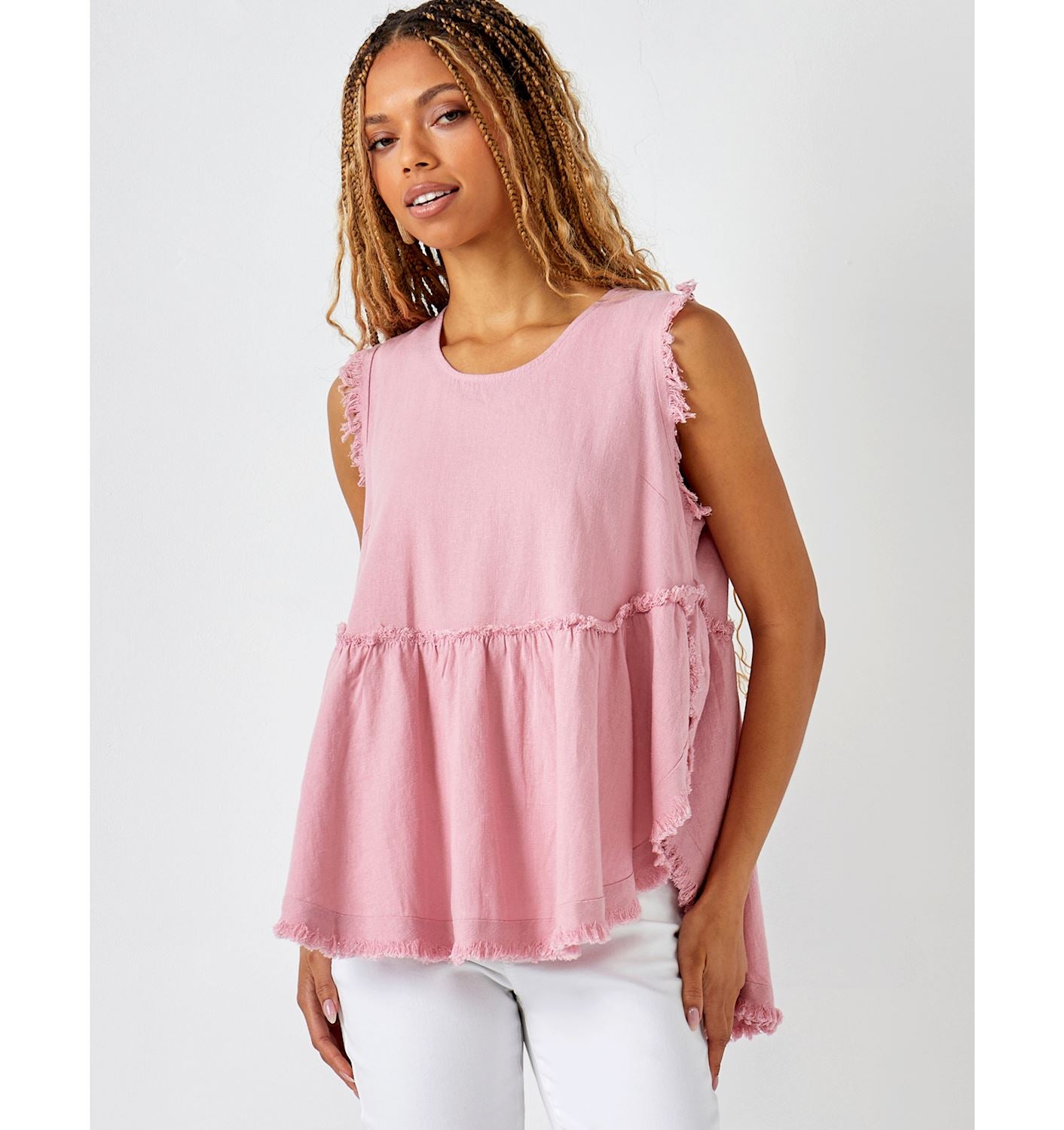 Sleeveless Linen Blend Swing Top - Dusty Rose