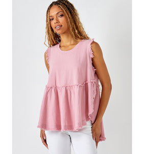 Sleeveless Linen Blend Swing Top - Dusty Rose