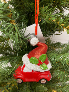 Car with Sparkling Santa Hat Ornament