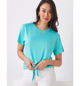 Viscose Tie Front Top - Aqua