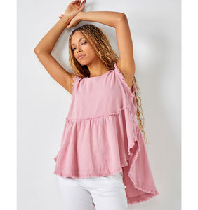 Sleeveless Linen Blend Swing Top - Dusty Rose