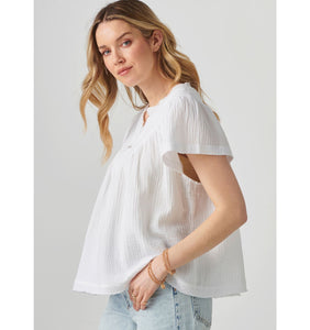 Cotton Gauze Ruffle Sleeve Top