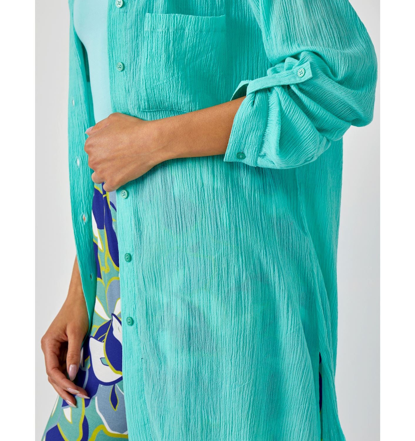 Aqua Crinkled Button Down Shirt