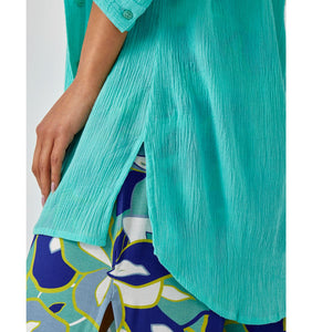 Aqua Crinkled Button Down Shirt
