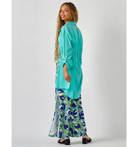 Aqua Crinkled Button Down Shirt