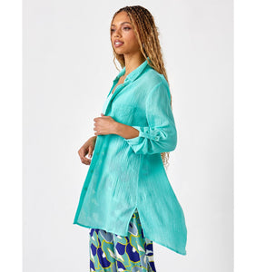 Aqua Crinkled Button Down Shirt