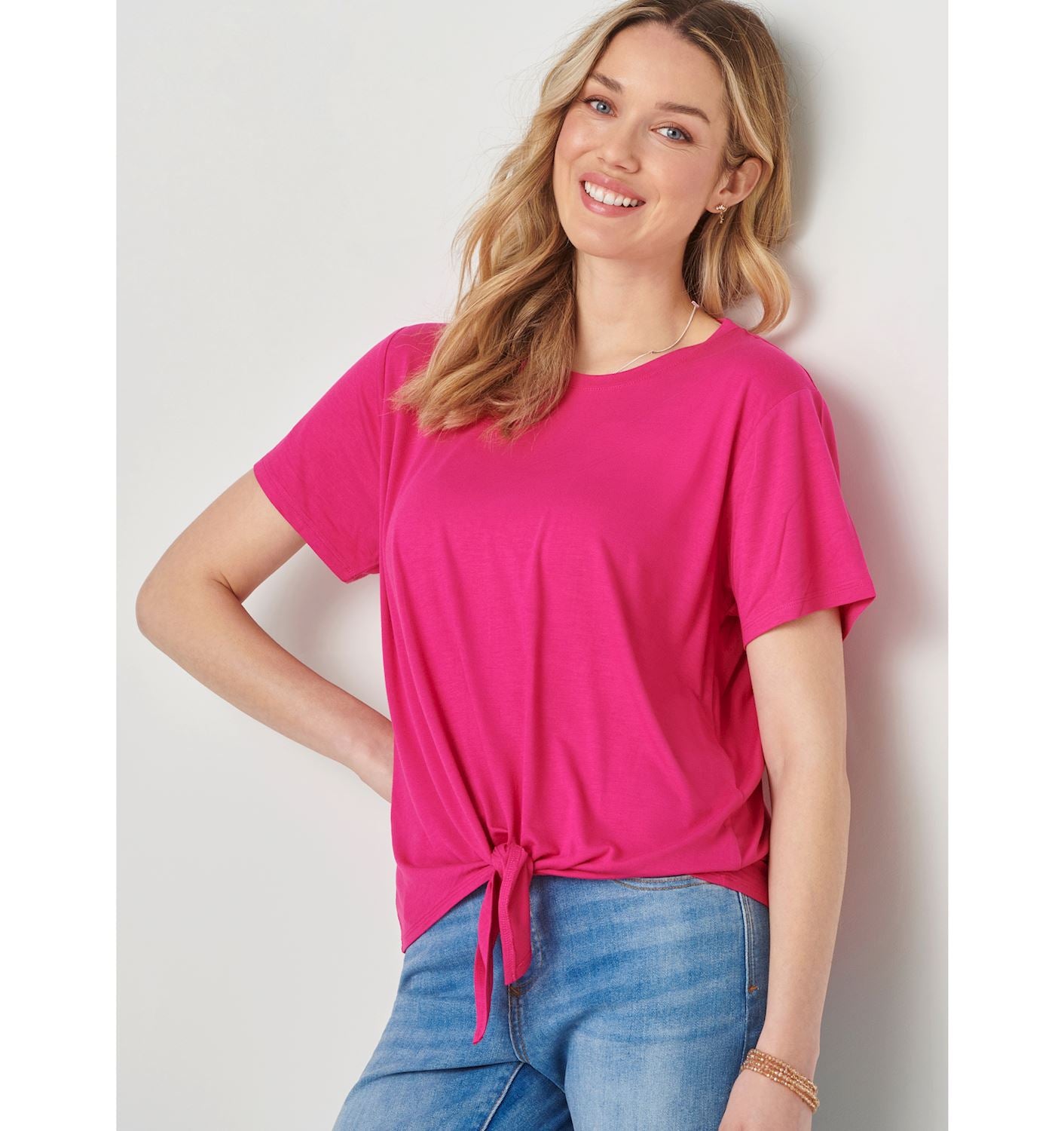 Viscose Tie Front Top - Hot Pink