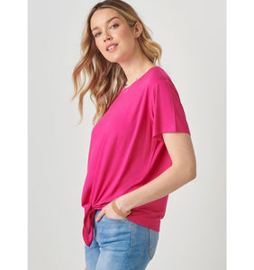 Viscose Tie Front Top - Hot Pink