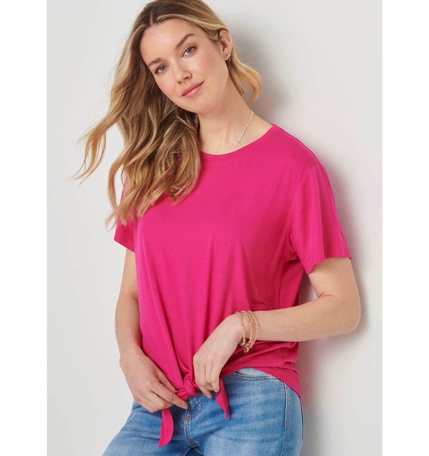 Viscose Tie Front Top - Hot Pink