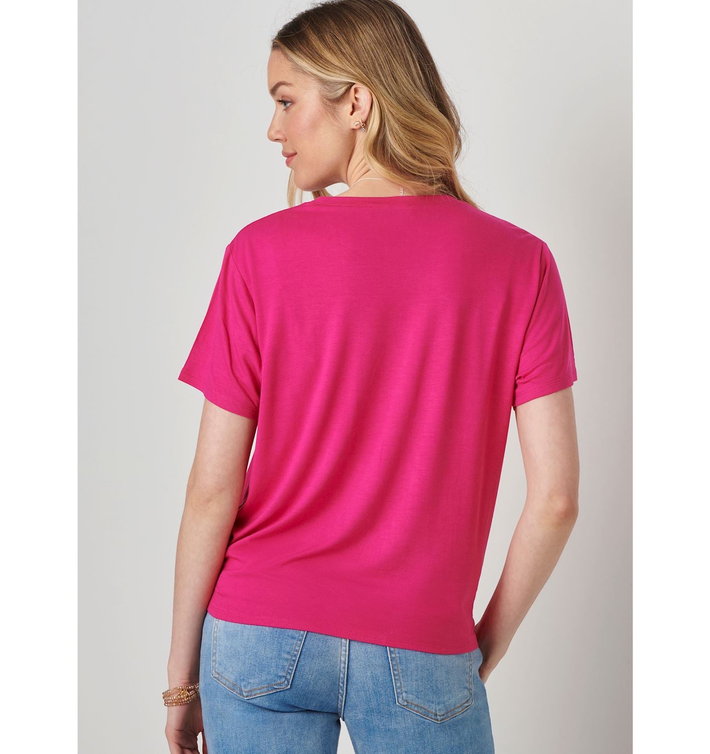 Viscose Tie Front Top - Hot Pink