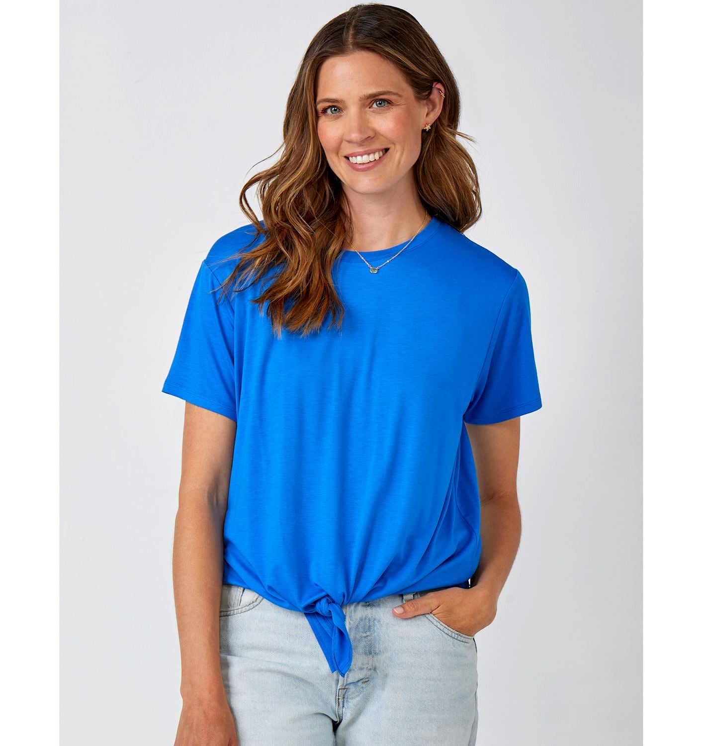 Viscose Tie Front Top - Cobalt Blue