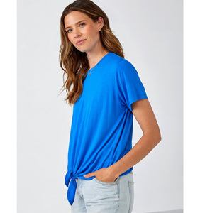 Viscose Tie Front Top - Cobalt Blue