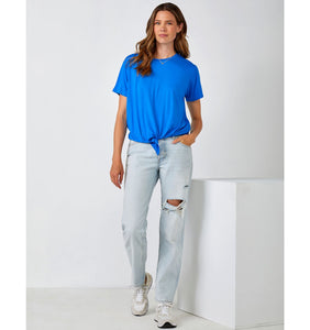 Viscose Tie Front Top - Cobalt Blue