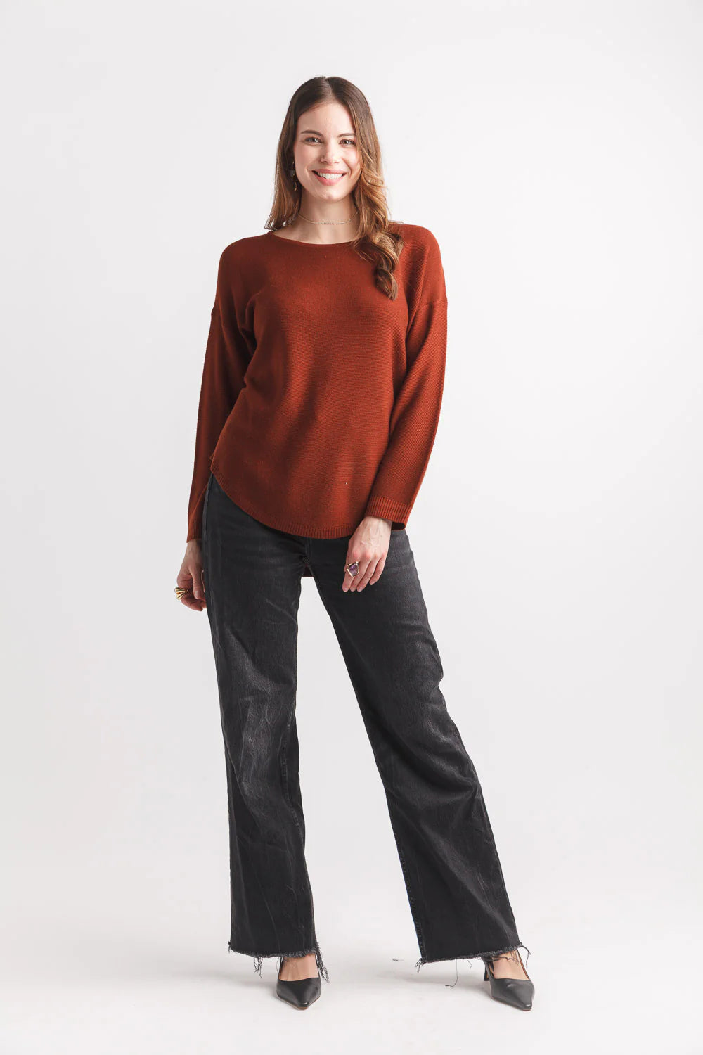 Brown Shirt Hem Sweater